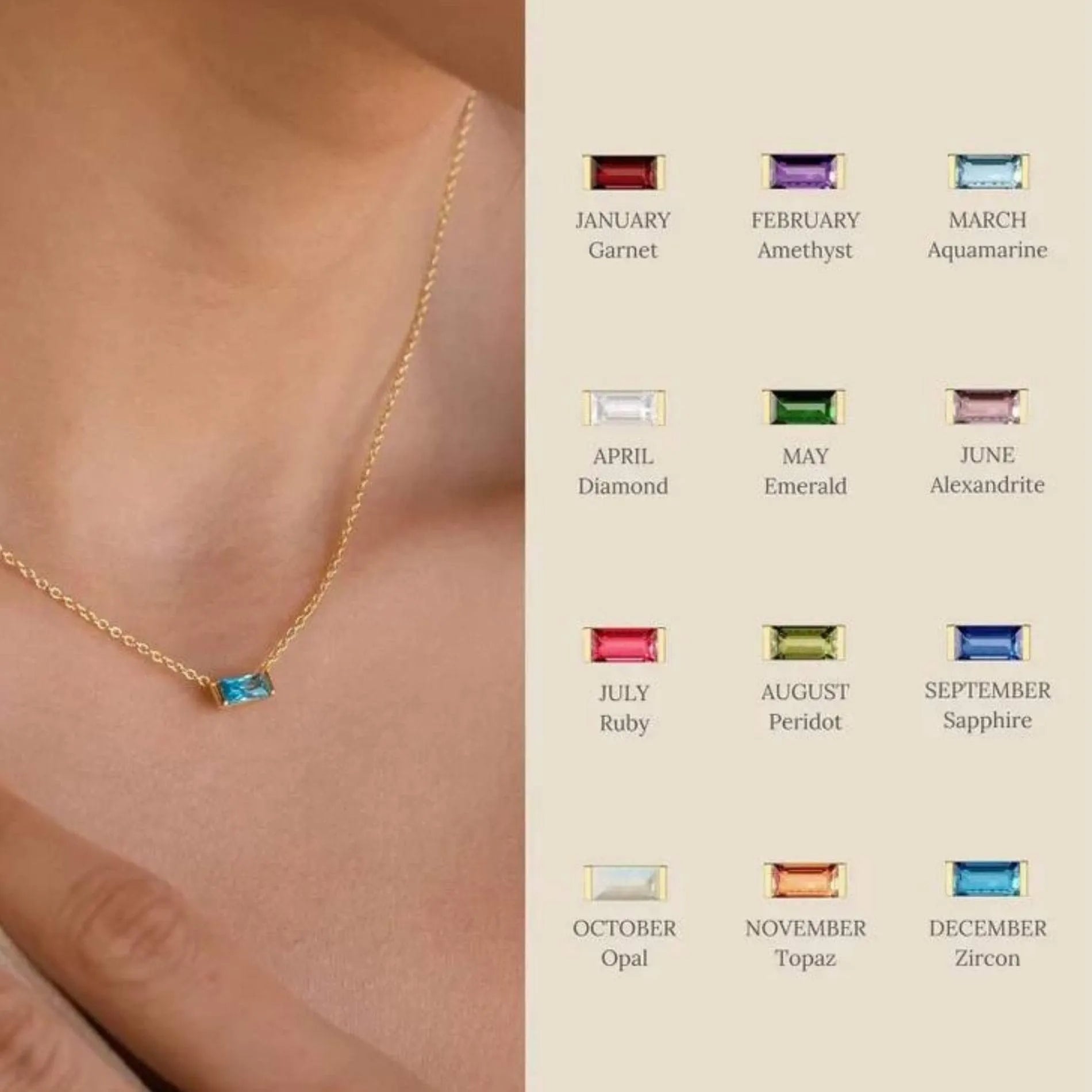 Love Waterproof Birthstone DECEMBER Necklace18K Gold Plating