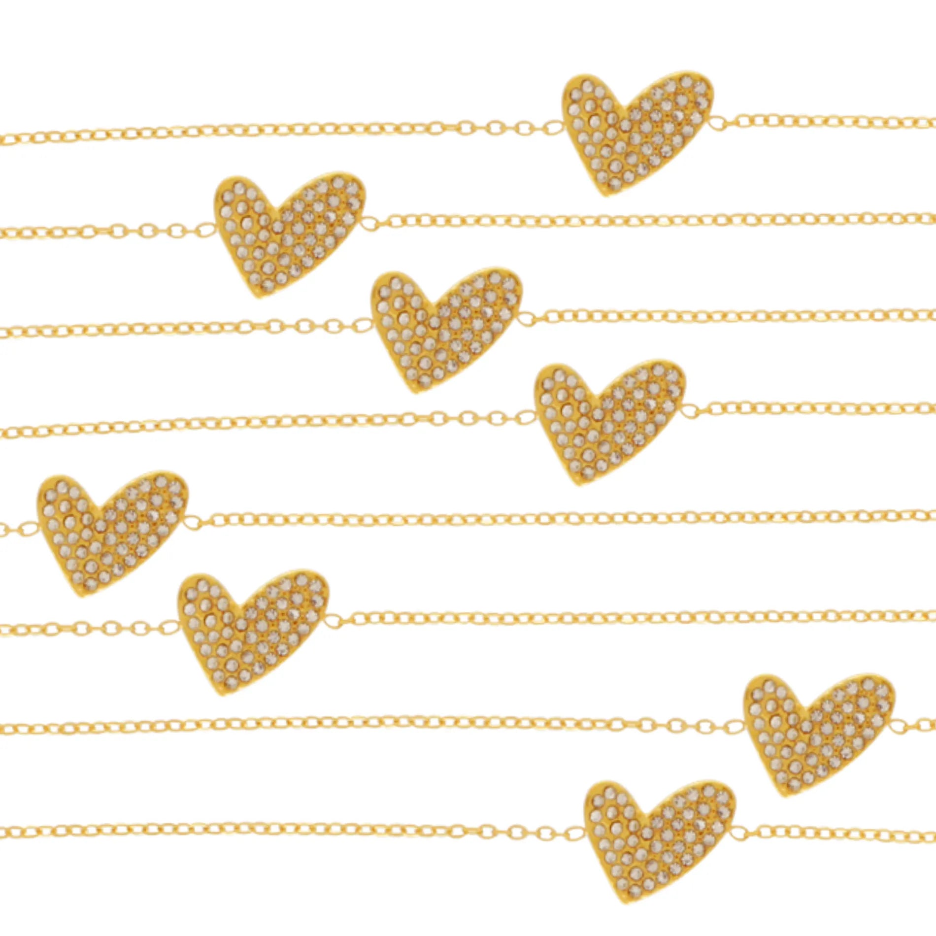 Love Waterproof Clear Multi CZ Heart Bracelet 18K Gold Plating